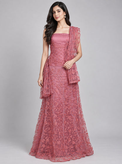 Light Pink Net Embroidered Lehenga