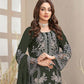 Rajwada Dark Olive Georgette Embroidered Semi-Sitched Kurta Set For Women