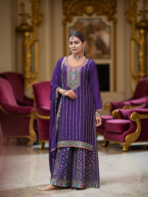 Rajwada Purple Chinon Embroidered Stitched Kurta Set For Women