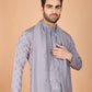 Rajwada Grey Viscose Silk Embellished Stitched Kurta For Men