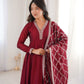 Rajwada Maroon Silk Blend Embroidered Kurta Set For Women
