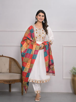 Rajwada White Silk Blend Embroidered Stitched Kurta Set For Women