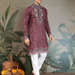 Rajwada Mauve Viscose Silk Embroidered Stitched Kurta For Men