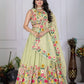 Rajwada Light Green Organza Embroidered Semi-Stitched lehenga For Women