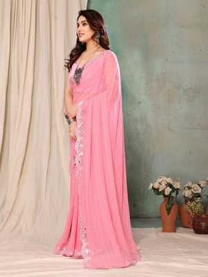 Rajwada Light pink Georgette Printed Saree For Women