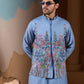 Rajwada Sky Blue Silk Blend Embroidered Stitched Kurta Set For Men