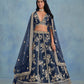 Rajwada Navy Blue Art Silk Embroidered Semi-Stitched lehenga For Women