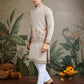 Rajwada Ivory Cotton Blend Embroidered Stitched Kurta For Men