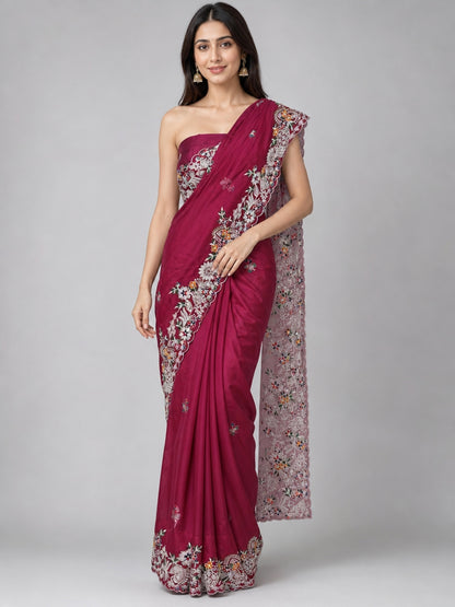 Maroon Georgette Embellished Saree