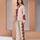 Rajwada Cream Linen Printed Stitched Co-Ord Set For Women