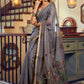 Rajwada Grey Cotton Blend Solid Saree For Women