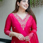 Rajwada Magenta Viscose Chanderi Embriodered Stitched Kurta Set For Women