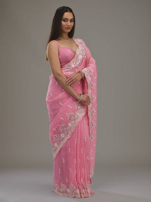 Rajwada Pink Crush Embroidered Saree For Women