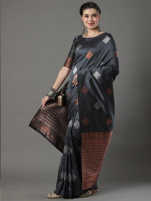 Rajwada Grey Silk Blend Woven Saree For Women