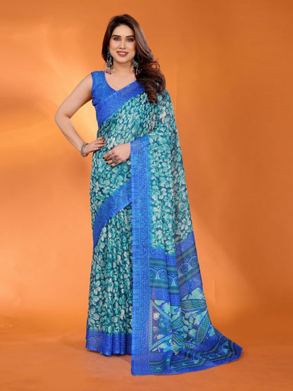 Rajwada Blue Silk Blend Printed Saree For Women