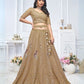 Rajwada Brown Soft Net Embellished Semi-Stitched Lehenga With Unstitched Blouse For Women