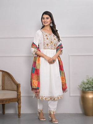 Rajwada White Silk Blend Embroidered Stitched Kurta Set For Women