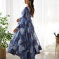 Rajwada Navy Blue Organza Silk Floral Digital Print Stitched Kurta Set For Women