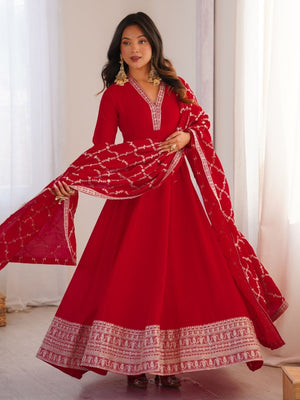 Rajwada Red Silk Blend Embellished Kurta Set For Women