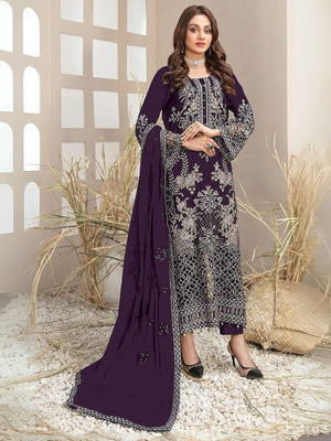 Rajwada Purple Georgette Embroidered Semi-Sitched Kurta Set For Women