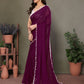 Rajwada Wine Banglori Lace Work Saree With Unstitched Blouse For Women
