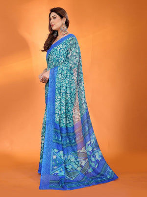 Rajwada Blue Silk Blend Printed Saree For Women