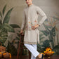 Rajwada Ivory Cotton Blend Embroidered Stitched Kurta For Men
