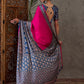 Rajwada Pink And Blue Silk Blend Printed Elegant Saree For Women