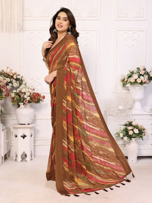 Rajwada Brown Georgette Printed Saree For Women