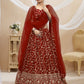 Rajwada Red Georgette Embroidered Semi-Stitched Lehenga For Women