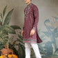 Rajwada Mauve Viscose Silk Embroidered Stitched Kurta For Men