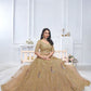 Rajwada Brown Soft Net Embellished Semi-Stitched Lehenga With Unstitched Blouse For Women