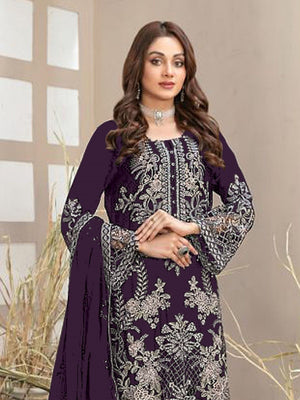 Rajwada Purple Georgette Embroidered Semi-Sitched Kurta Set For Women