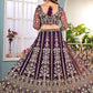 Rajwada Wine Net Sequence Embroidered Semi-Stitched Lehenga For Women