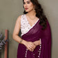 Rajwada Wine Banglori Lace Work Saree With Unstitched Blouse For Women