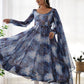 Rajwada Navy Blue Organza Silk Floral Digital Print Stitched Kurta Set For Women