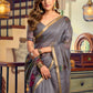 Rajwada Grey Cotton Blend Solid Saree For Women