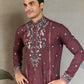 Rajwada Mauve Viscose Silk Embroidered Stitched Kurta For Men
