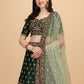 Rajwada Green Satin Silk Embroidered Semi-Stitched Lehenga For Women
