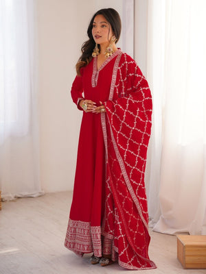 Rajwada Red Silk Blend Embellished Kurta Set For Women