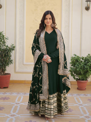 Rajwada Green Stitched Gown With Dupatta For Women