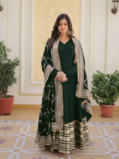 Rajwada Green Stitched Gown With Dupatta For Women