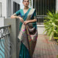 Rajwada Teal Blue Silk Blend Embroidered Saree For Women