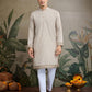Rajwada Ivory Cotton Blend Embroidered Stitched Kurta For Men