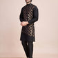 Rajwada Black Silk Blend Embellished Stitched Kurta With Pant For Men