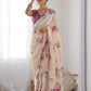 Rajwada Cream Chinon Printed Saree With Unstitched Blouse For Women