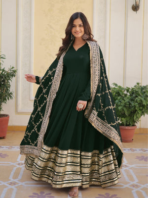 Rajwada Green Stitched Gown With Dupatta For Women