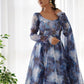 Rajwada Navy Blue Organza Silk Floral Digital Print Stitched Kurta Set For Women