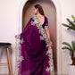 Rajwada Wine Organza Embroidered Solid Saree For Women