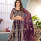 Rajwada Wine Net Sequence Embroidered Semi-Stitched Lehenga For Women